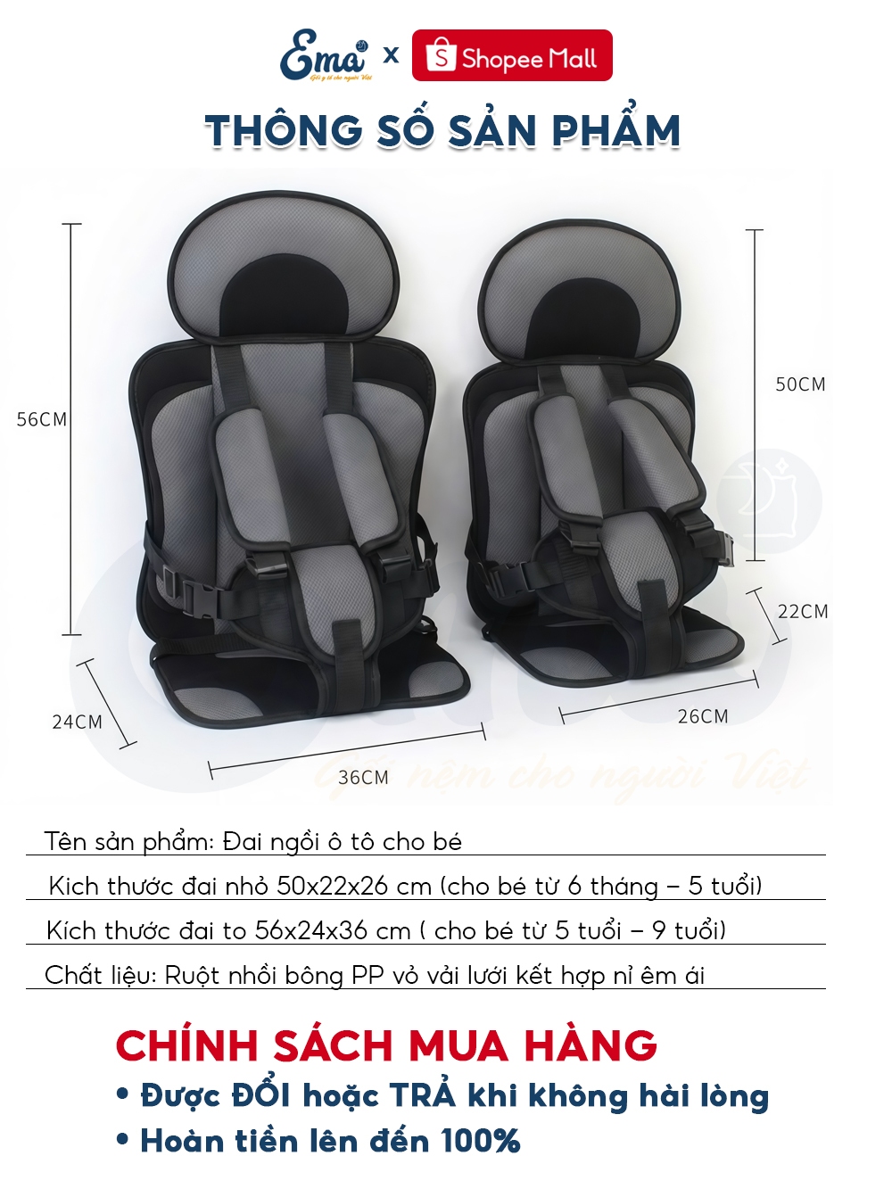 Đai an toàn cho bé ngồi ô tô EMA