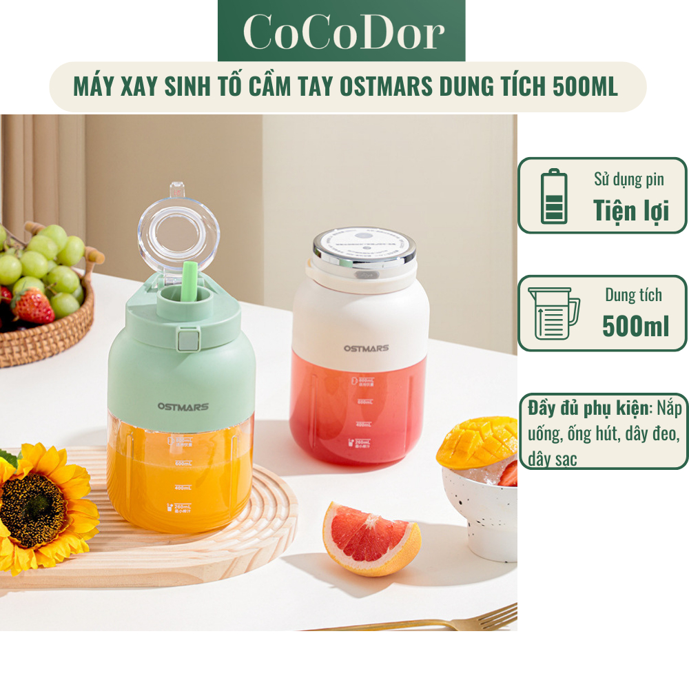 Máy Xay Sinh Tố Cầm Tay Vovi Ostmars Sử dụng pin, sạc tiền lợi, thuận tiện mang đi du lịch