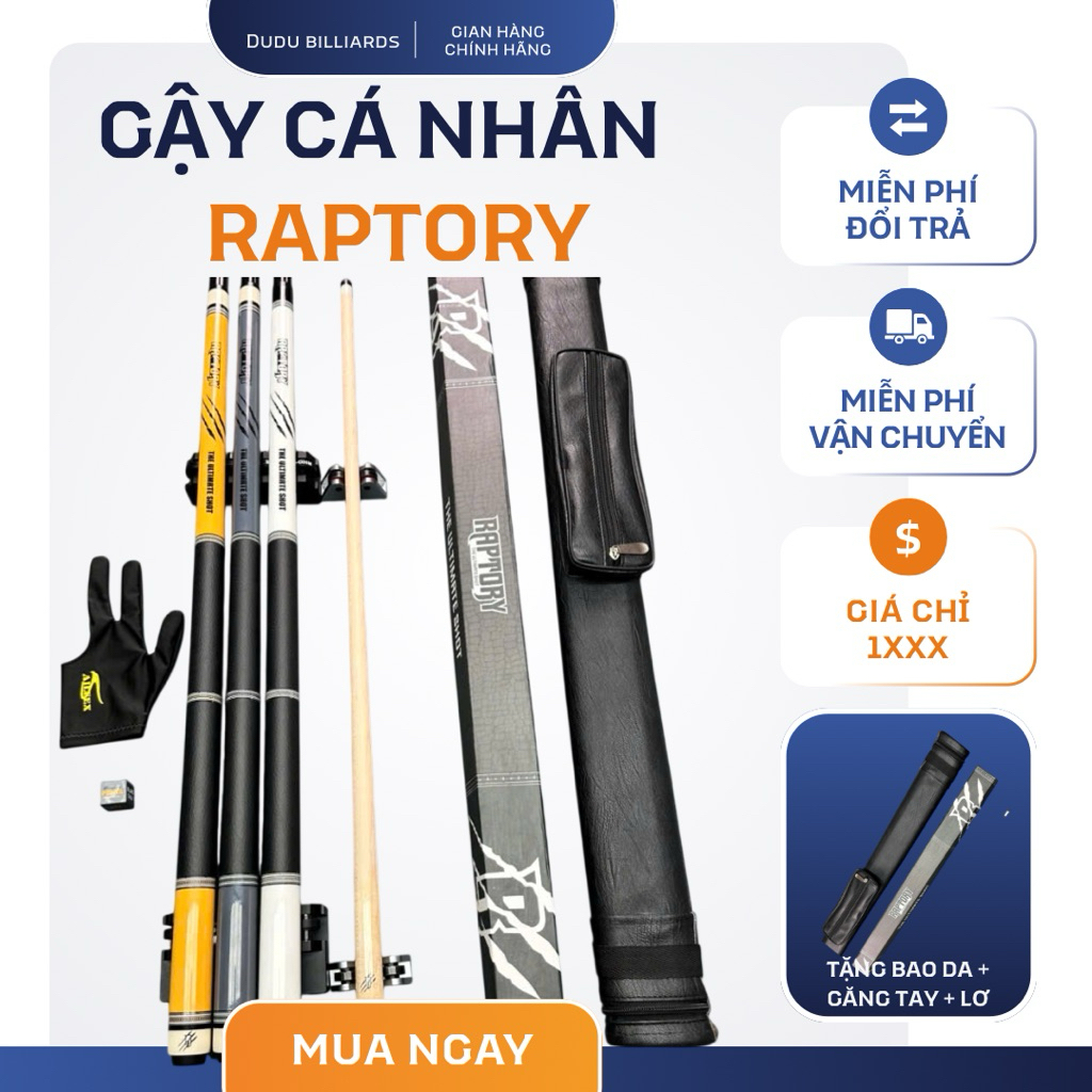 [Nguyên Seal] Cơ bida Raptory ngọn mộc, chơi được cả lỗ -lip-3C | Gậy bida Cao cấp