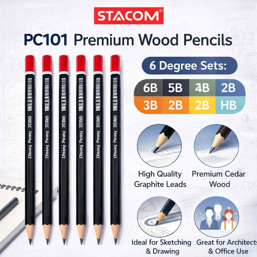 [Trợ giá] Combo 2/6 cây bút chì gỗ kỹ thuật | Độ chì 2B/3B/4B/5B/6B/HB, ngòi chống gãy, siêu nhẹ | Stacom PC101