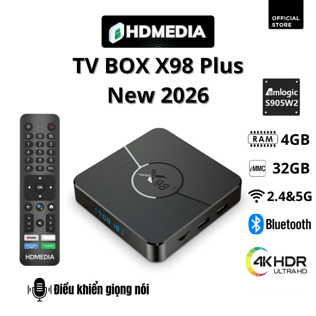 TV BOX X98 Plus 2026 RAM 4GB Bộ nhớ 32GB Điều Khiển Giọng Nói Bảo Hành Chính Hãng 1 Năm Xem TH, Phim