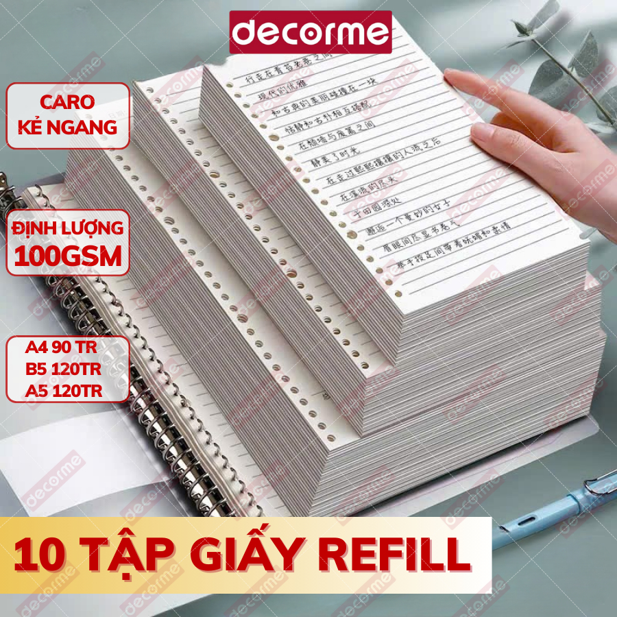10 tập giấy refill A4 B5 A5 20 26 30 lỗ ruột sổ còng A4 B5 A5 Decorme giấy refill planner bullet jou