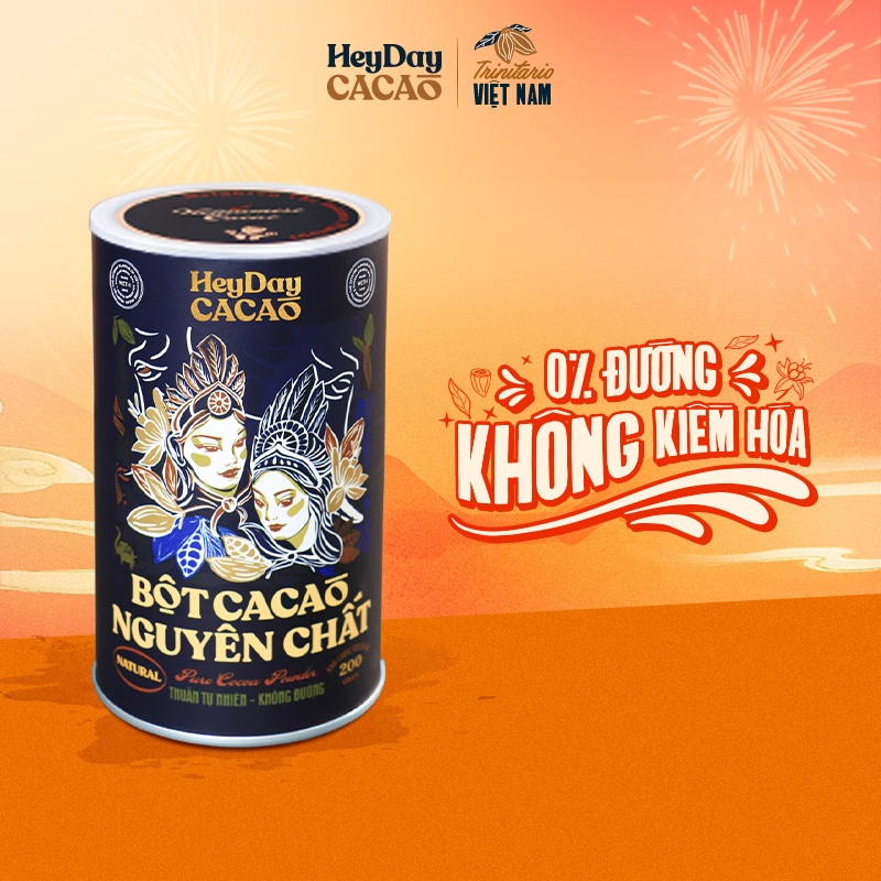 Lon 200g - Bột Cacao Nguyên Chất Việt Nam 100% dòng Natural - Thuần tự nhiên, Không đường - Heyday