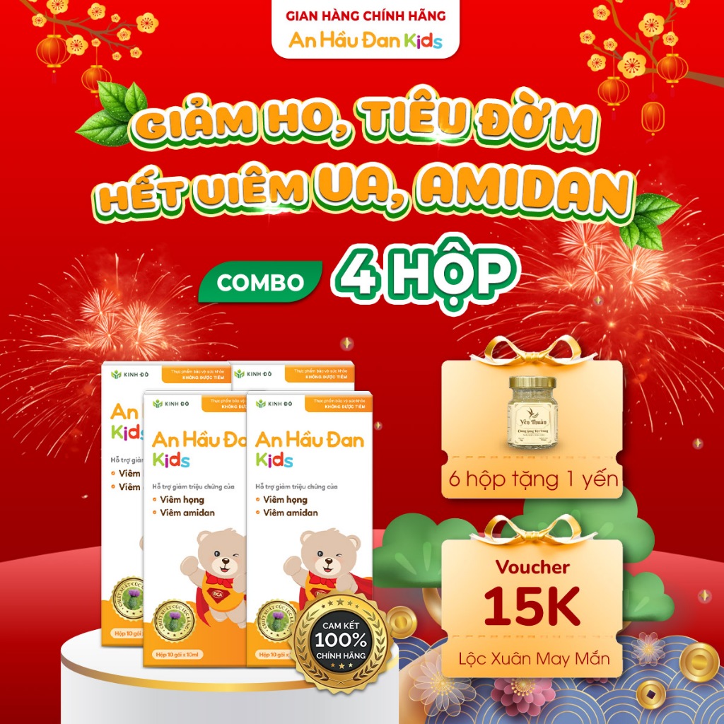 [Combo 4 Hộp] Siro Giảm Ho Cho Bé An Hầu Đan Kids Hỗ Trợ Trẻ Viêm Amidan Viêm Va Từ 6 Tháng-10 Tuổi