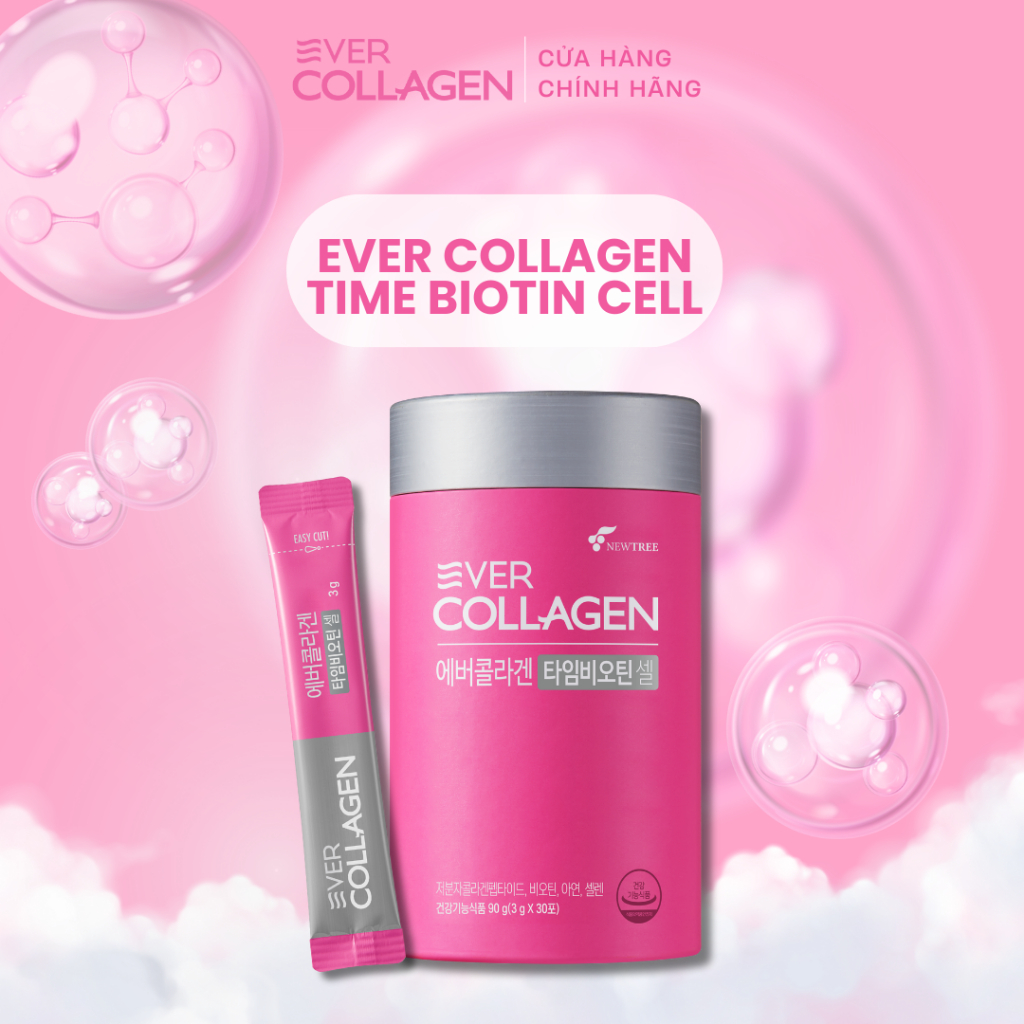 Bột Collagen Cao Cấp Hỗ Trợ Làm Đẹp Da, Tóc Và Móng Ever Collagen Time Biotin Cell 30x3g - Newtree