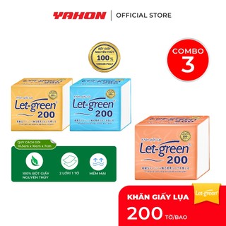 Combo Khăn Giấy Lụa LET-GREEN 200 Tờ 400 Lớp | Bột Giấy Nguyên Thủy Mềm Mại Bền Dai
