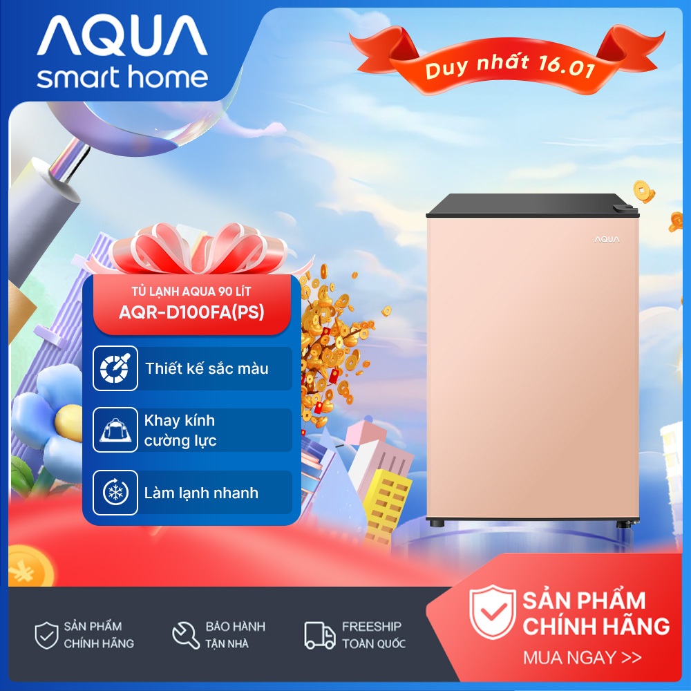 IB shop [SẢN PHẨM MỚI 2025] Tủ lạnh mini Aqua 90 lít AQR-D100FA(PS) - Màu hồng nhạt - Freeship toàn 