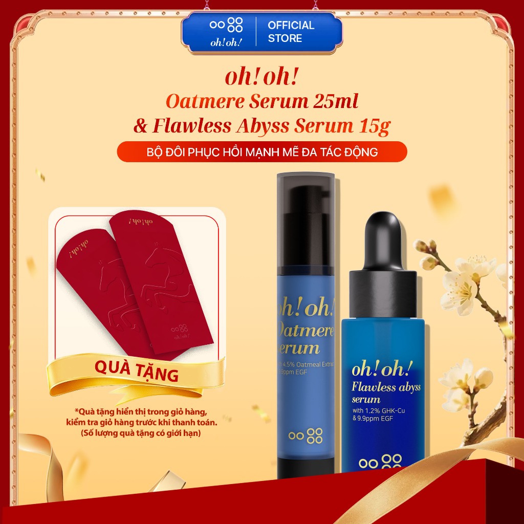 Bộ đôi phục hồi mạnh mẽ đa tác động ohoh Oatmere Serum 25ml & ohoh Flawless Abyss Serum 15g