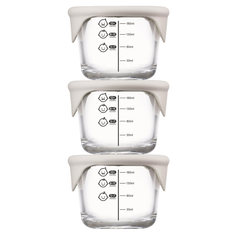 Hộp đựng thức ăn cho bé Lock&Lock có vạch chia 230ml*3 hộp - Nắp màu xám, silicone màu hồng nhạt - L