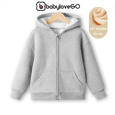 Áo khoác bé trai BabyloveGO áo khoác nỉ lót lông mùa đông dày ấm có mũ và khóa kéo cho bé 1-10 tuổi