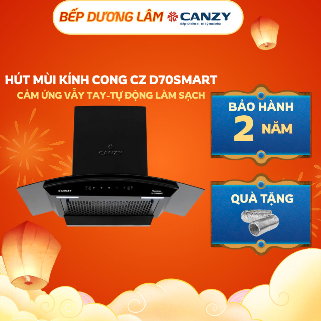 Máy hút mùi Canzy CZ D70SMART I Cảm ứng, cảm biến vẫy tay thông minh I Chế độ tự làm sạch I Model mớ