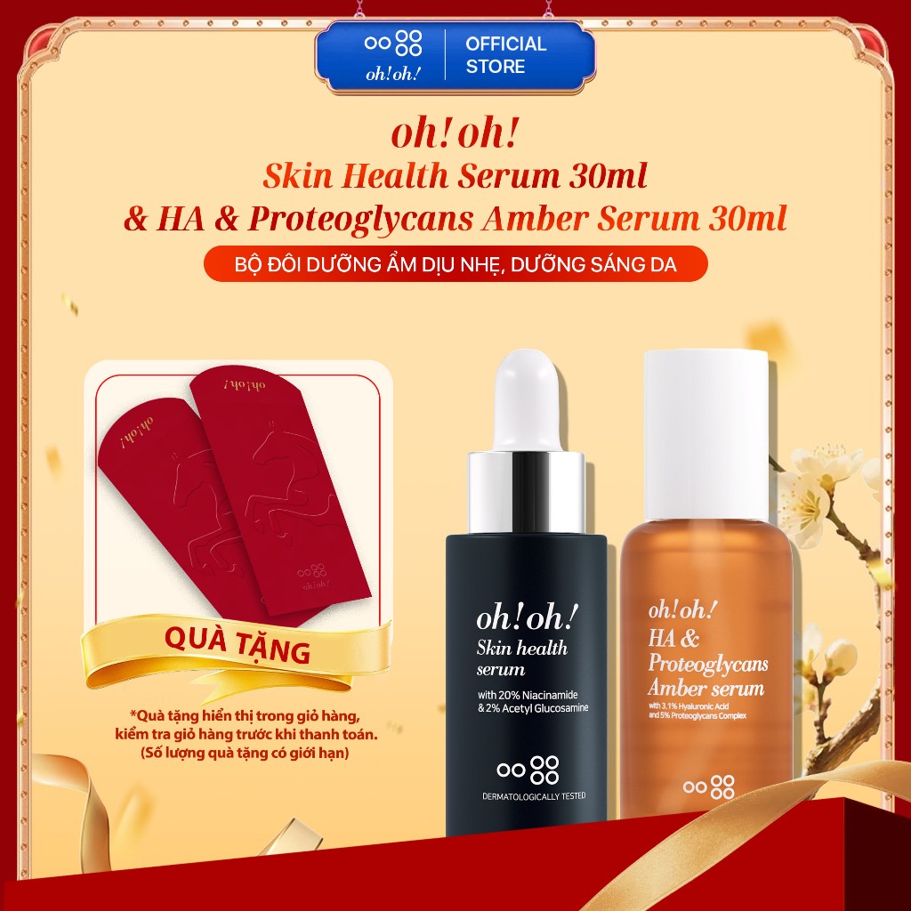 Bộ đôi phục hồi sức khỏe & cấp ẩm đa tầng ohoh Skin Health Serum 30ml & ohoh HA Amber Serum 30ml