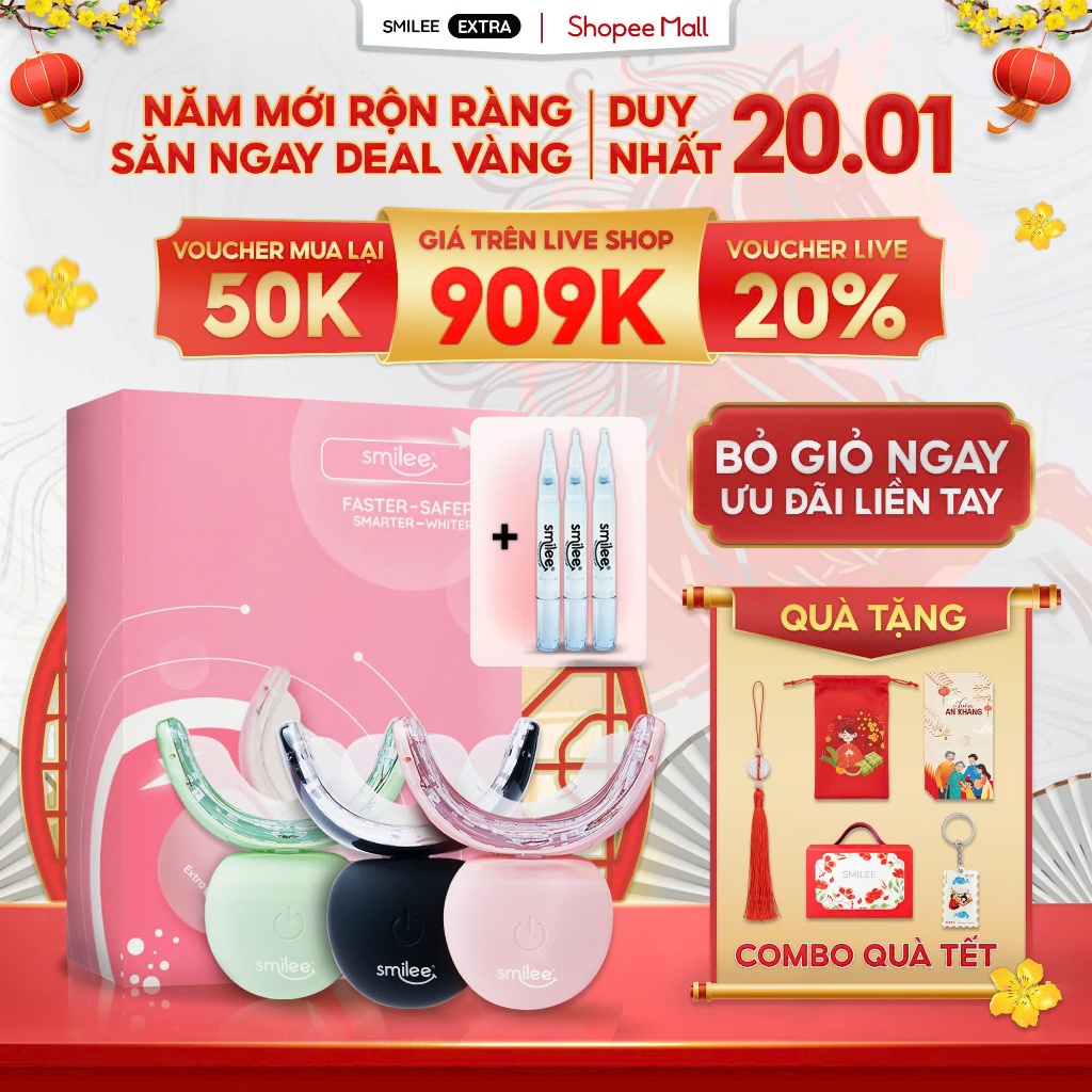 Combo Kit Trắng Răng Smilee Extra và 3 bút gel, trắng răng từ 3-6 tone sau một liệu trình sử dụng