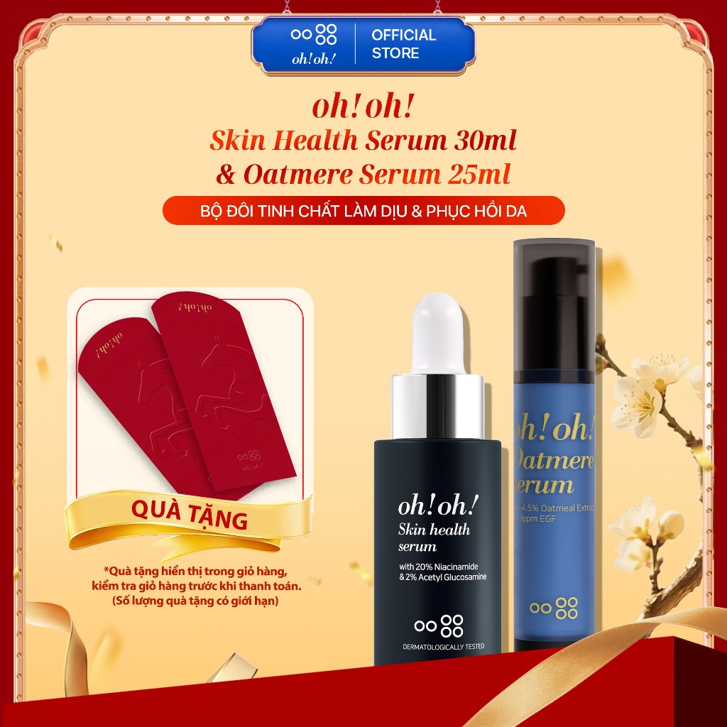 Bộ đôi tinh chất làm dịu & phục hồi da ohoh Skin Health Serum 30ml & ohoh Oatmere Serum 25ml