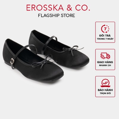 [EROSSKA] - Giày búp bê nữ đế bệt mũi vuông phối nơ thời trang cao 1cm - EL104