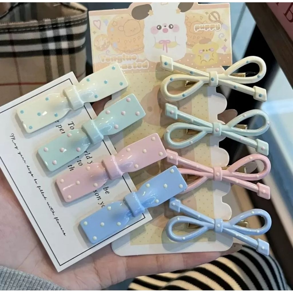 (Hỏa tốc HCM) Set 4 kẹp tóc nơ màu pastel xinh iu, ngọt ngào 😍