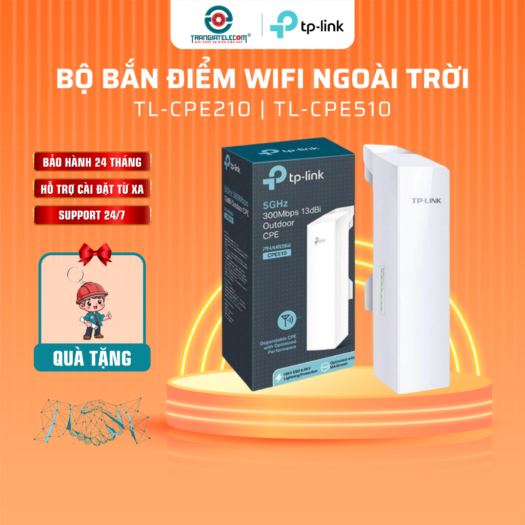 Bộ Thu Phát Sóng Wifi TP-LINK CPE210 | CPE510 bắn điểm Ngoài Trời Tốc Độ cao - TRANGIATELECOM