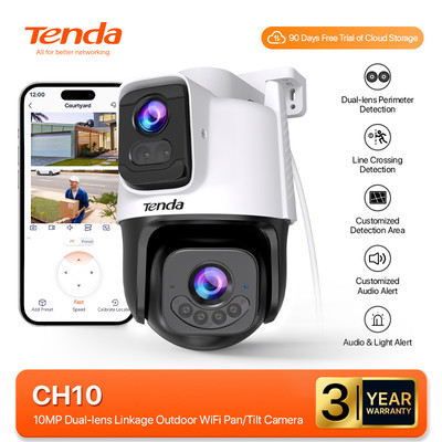 Camera an ninh ống kính kép Tenda CH10 | Hai camera 5MP, không điểm mù | Tầm nhìn ban đêm màu toàn màn hình
