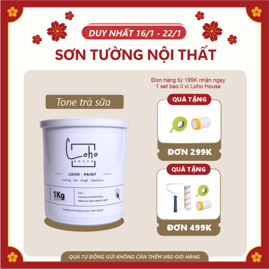 Sơn tường Loho House tone màu trà sữa | Lon sơn 1kg - Sơn nước nội thất cao cấp Loho-paint