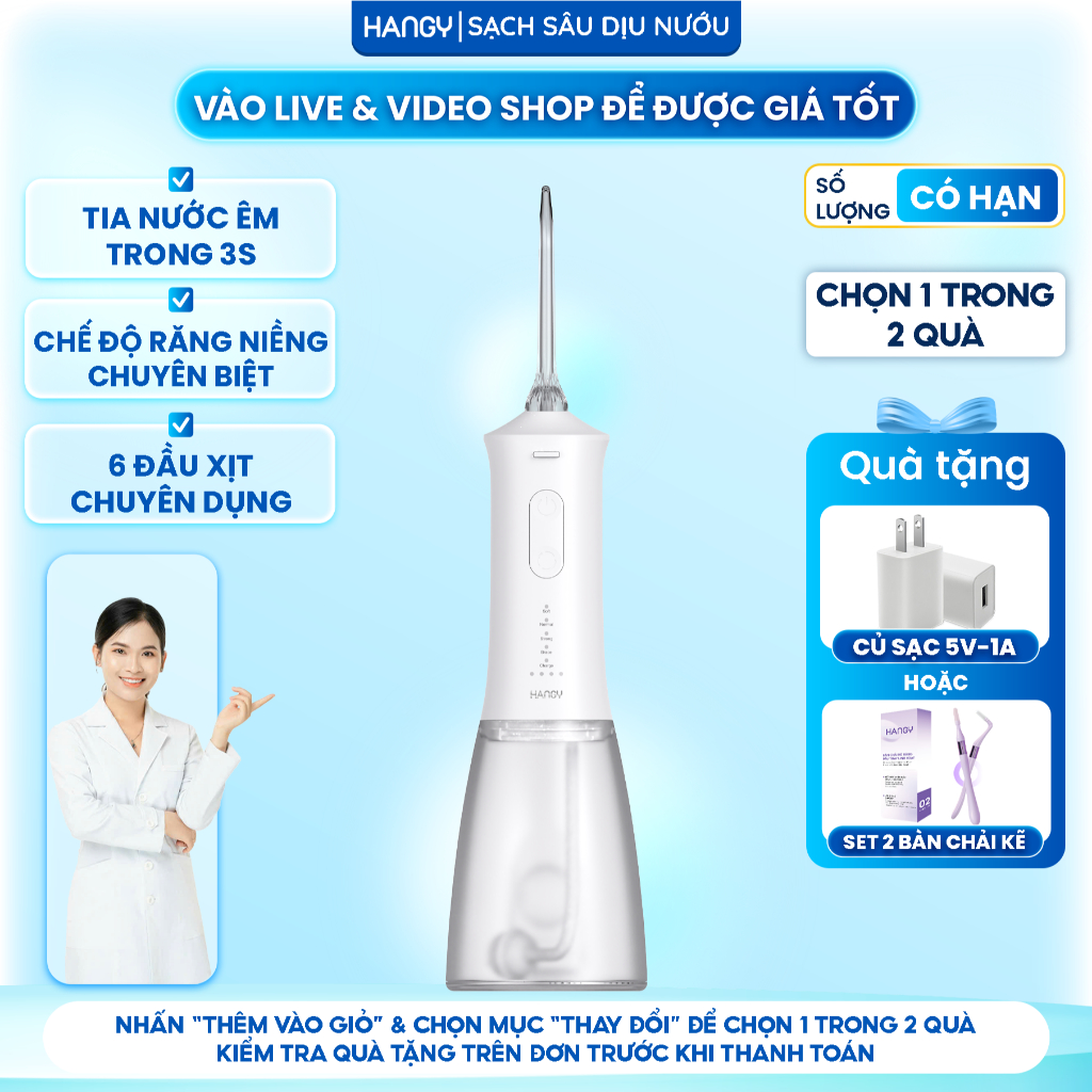 Máy Tăm Nước Cầm Tay Cho Răng Niềng HG23 & HN26 - Pin Trâu, 4 Chế Độ - Đổi mới trong 12 tháng