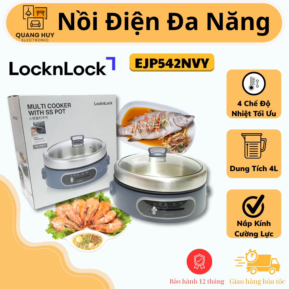 Nồi Điện Đa Năng LocknLock Multi Cooker With SS Pot EJP542NVY 4L Nướng Và Nấu Lẩu