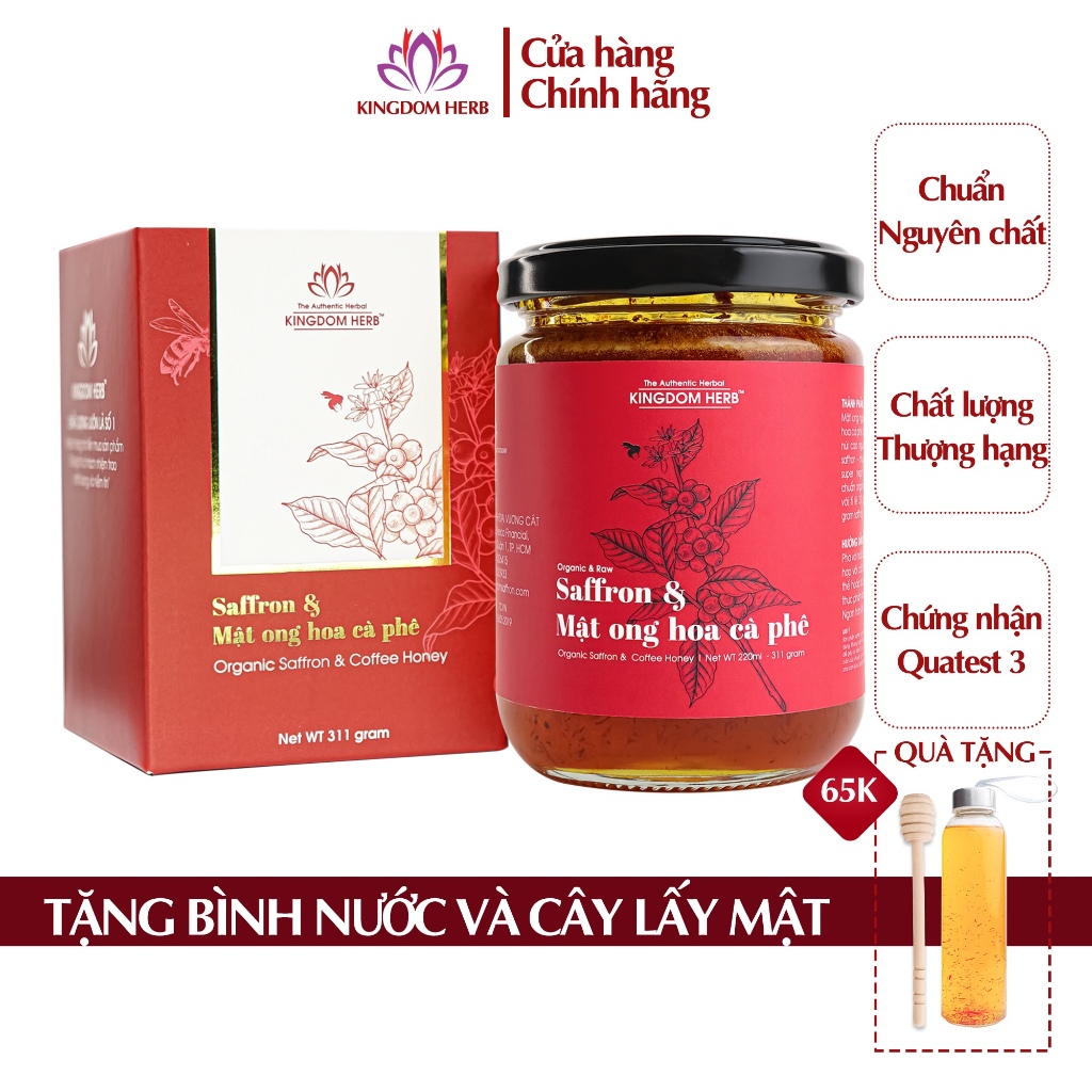 Saffron ngâm mật ong Kingdom Herb chính hãng thượng hạng hộp 311g, hỗ trợ sức khỏe, ngủ ngon, đẹp da