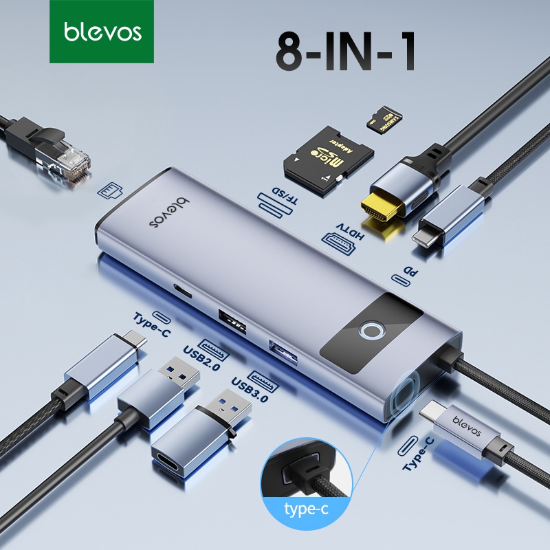 8 trong 1 Hub hia cổng USB 3.0 bộ chuyển đổi Hub chuyển đổi Type C to HDMI SD TF Hub LAN RJ45 cổng c