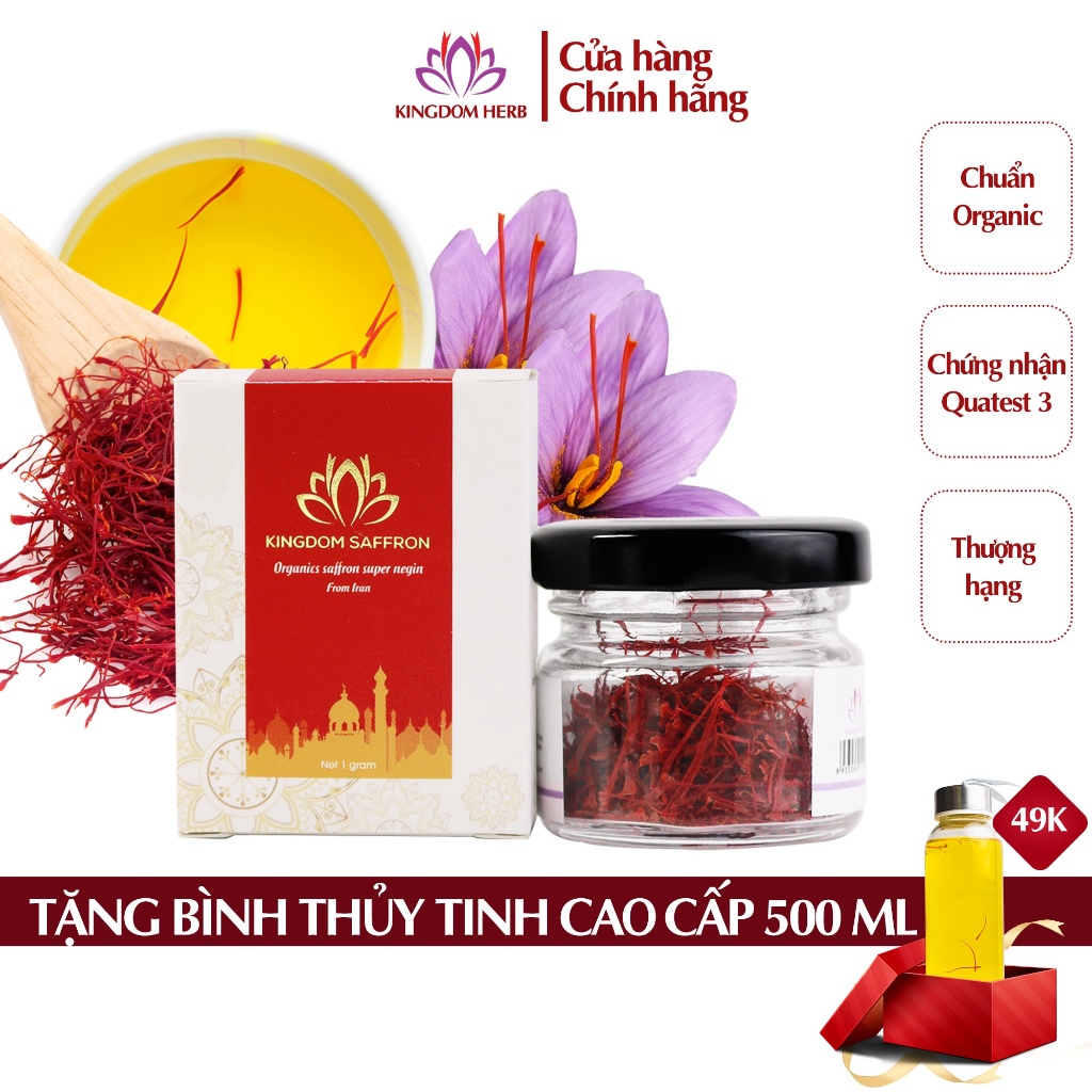 Saffron nhụy hoa nghệ tây Kingdom Herb Iran chính hãng, dòng super negin hữu cơ thượng hạng hộp 1g