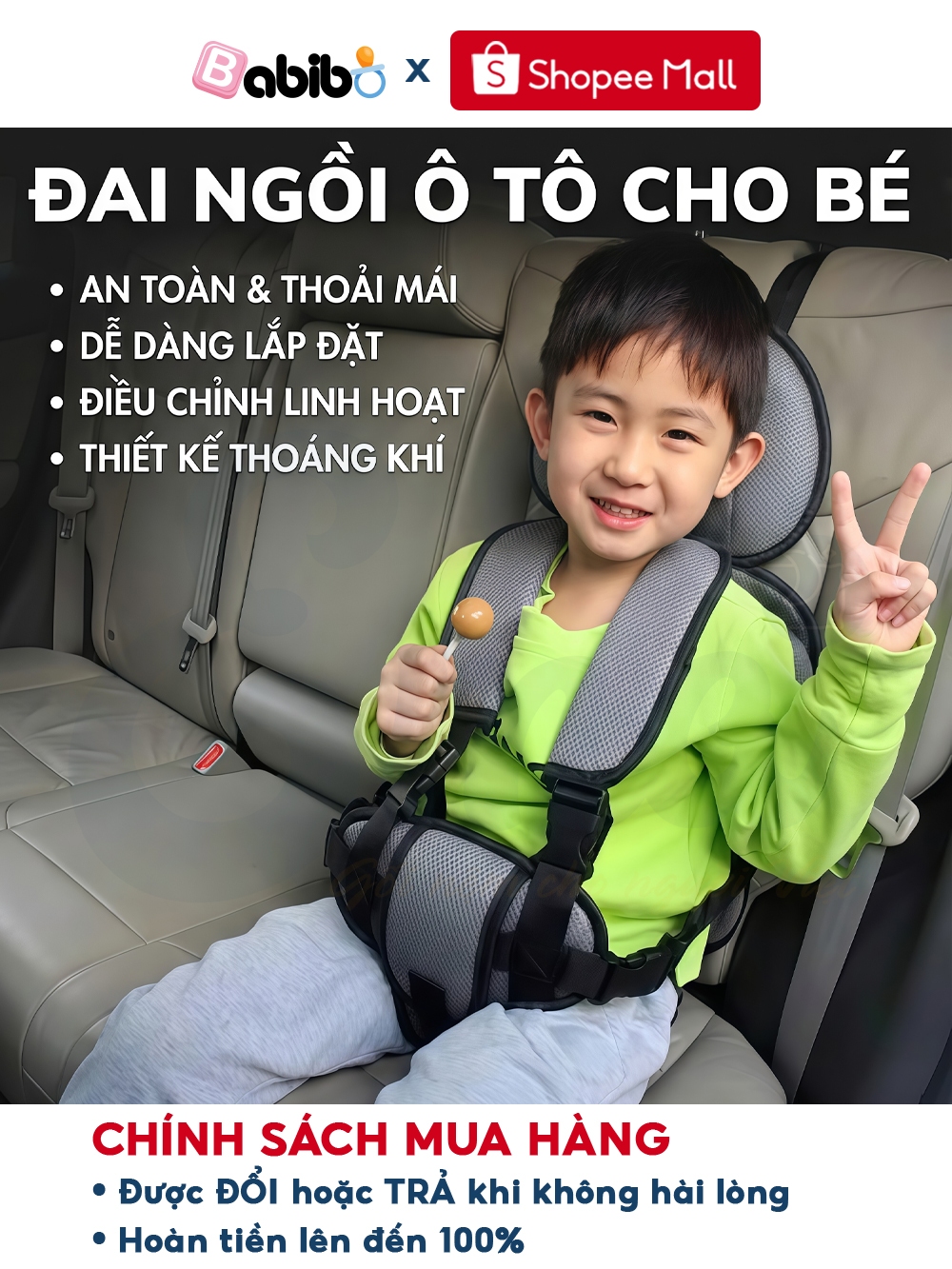 Đai ngồi ô tô cho bé BABIBO