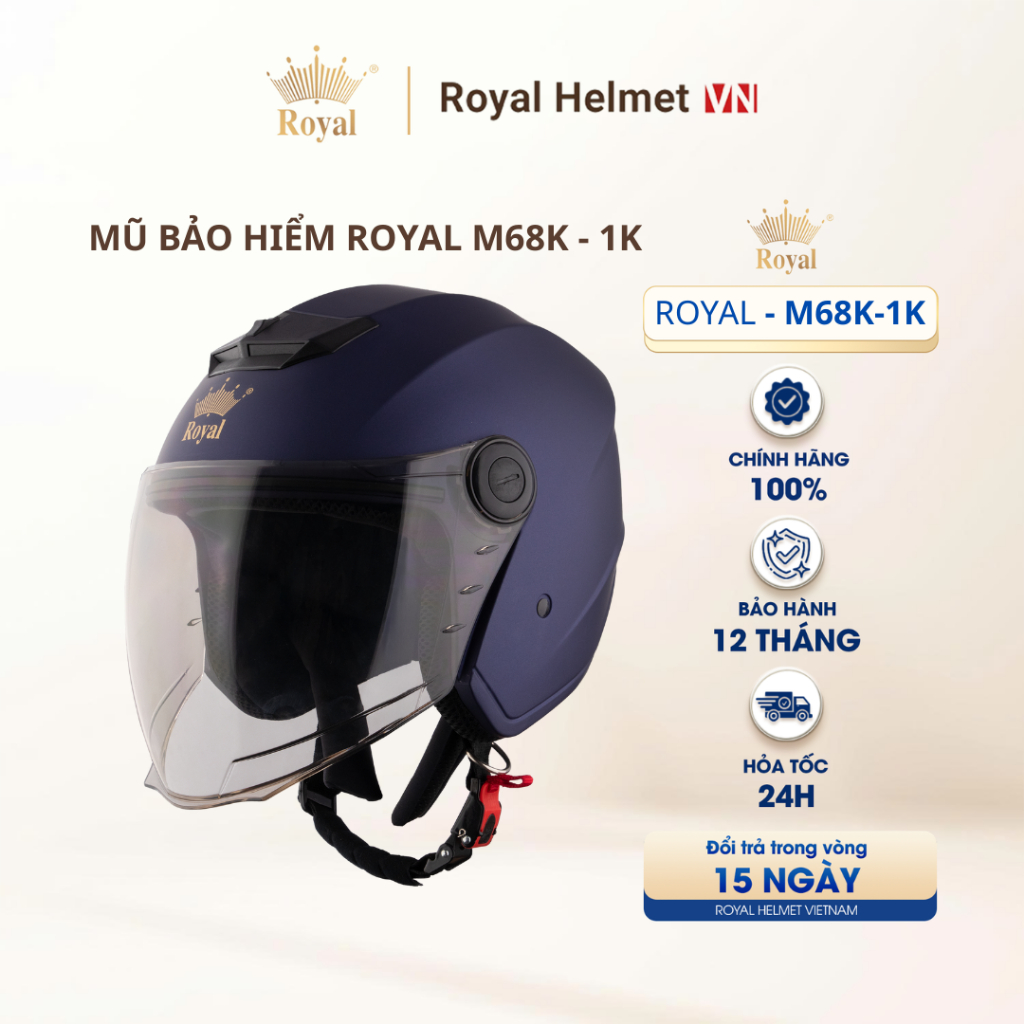 [MỰC] Mũ Bảo Hiểm 3/4 Royal M68 (1 Kính) Chính Hãng, Royal Helmet Kính Âm Đi Phượt