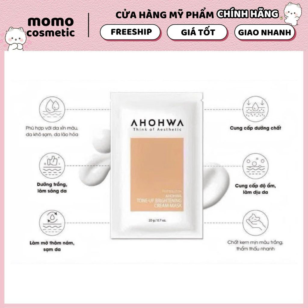(Gói 20g) Mặt nạ ủ trắng dạng kem Ahohwa Tone Up Brightening Cream Mask