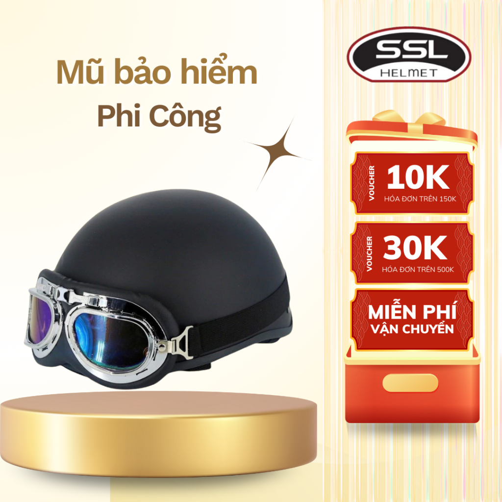 Mũ Bảo Hiểm Nữa Đầu Kèm Kính Phi Công Nhiều Màu Lựa Chọn Đầu Khóa Đỏ Cao Cấp