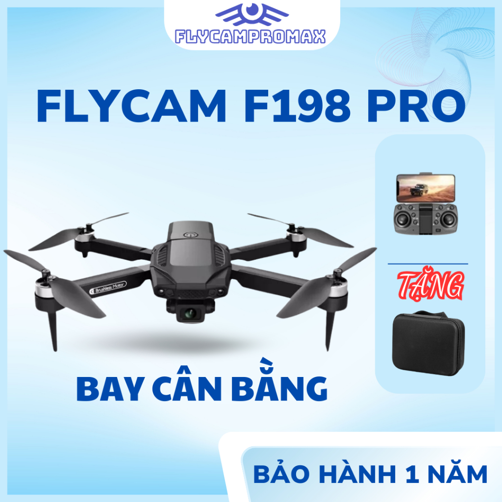 Flycam F198 Pro Max, Máy Bay Điều Khiển Từ Xa, động cơ không chổi than 2 Camera, Drone FVP Cao cấp