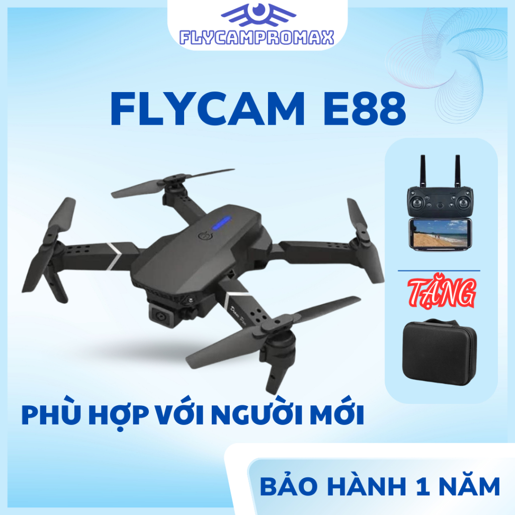 Flycam, Drone E88 PRO, Nhào lộn 360 độ, Dễ dàng làm quen cho người muốn tập chơi Flycam Drone