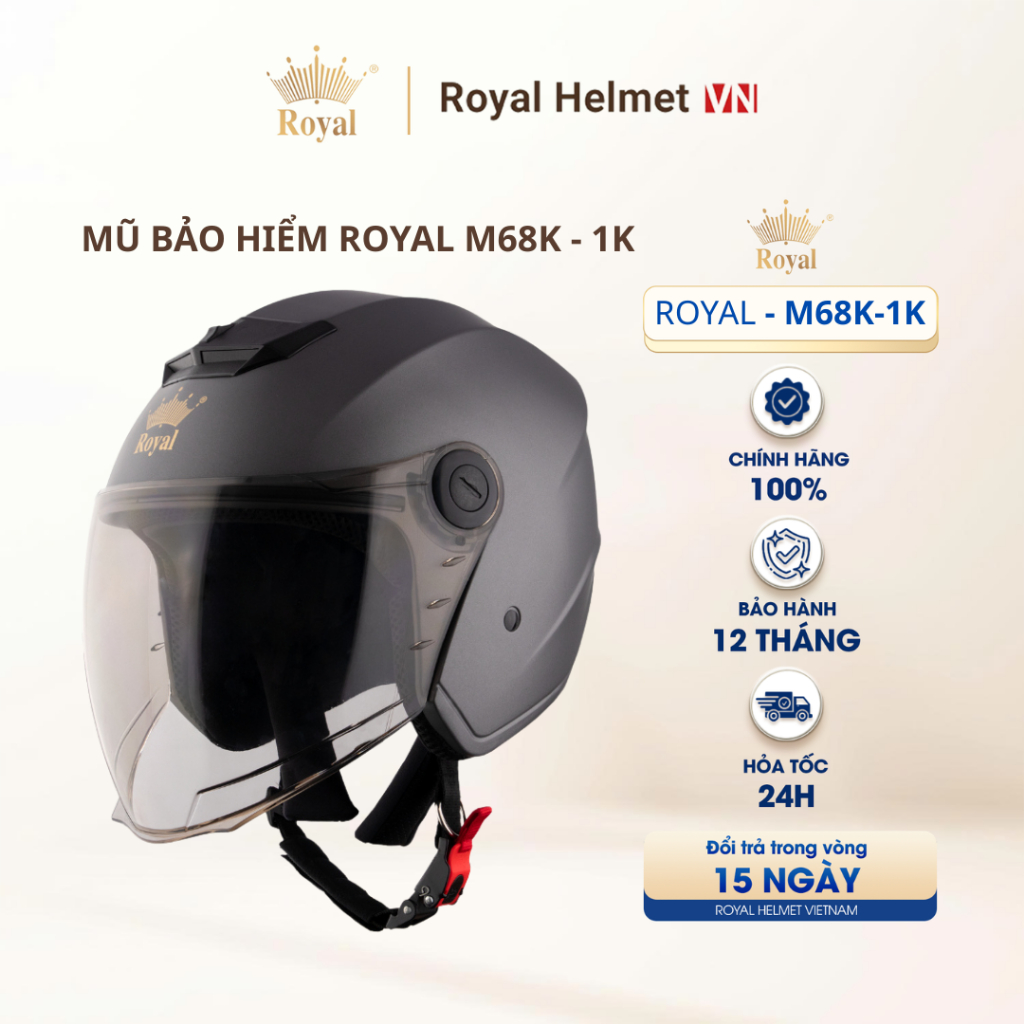 [XÁM TITAN] Mũ Bảo Hiểm 3/4 Royal M68 (1 Kính) Chính Hãng, Royal Helmet Kính Âm Đi Phượt | Royal Hel
