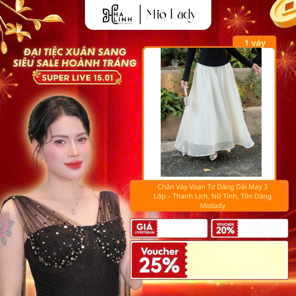 [Võ Hà Linh x MIO LADY] Chân Váy Voan Tơ Dáng Dài May 3 Lớp – Thanh Lịch, Nữ Tính, Tôn Dáng Miolady