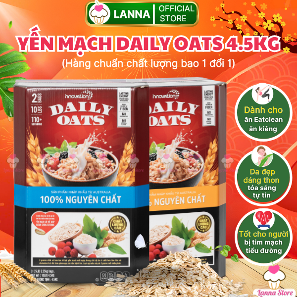 Yến Mạch Tươi Nguyên Cám Cán Dẹp/ Vỡ Úc Innovation Daily Oats thùng 4.5kg Giàu Chất Xơ - Lanna Store