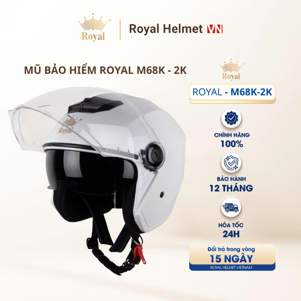 [ĐỘC QUYỀN] Mũ Bảo Hiểm 3/4 Royal M68 (2 Kính) nón Chính Hãng, Royal Helmet Kính Âm Đi Phượt | Royal