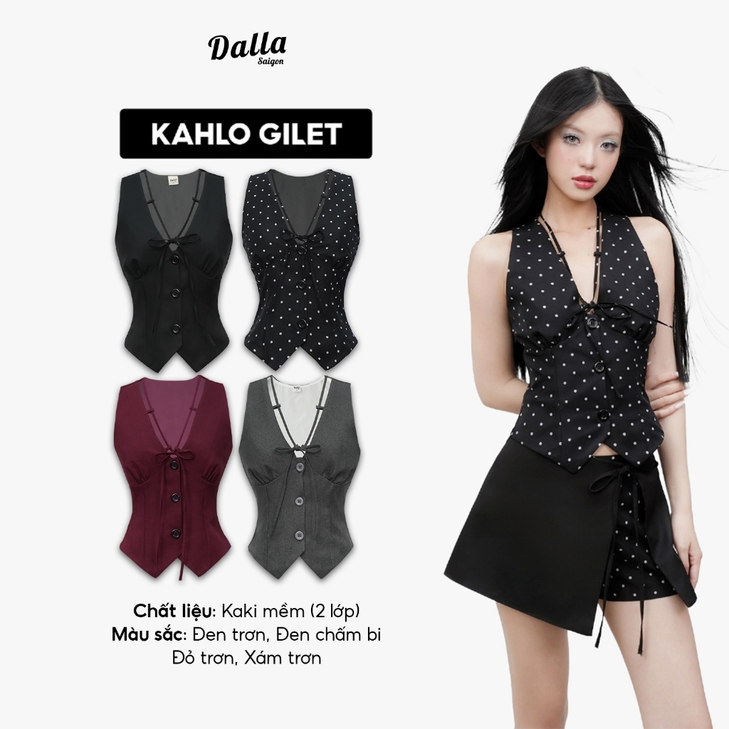 DALLA Áo gile nhún ngực cổ V cột dây (GL10) | BigBuy360 - bigbuy360.vn