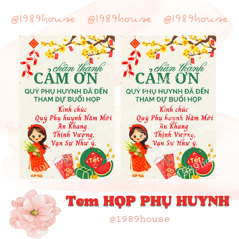 #7 TẾT - Tem dán /TAG treo chai nước HỌP PHỤ HUYNH (4X6CM)