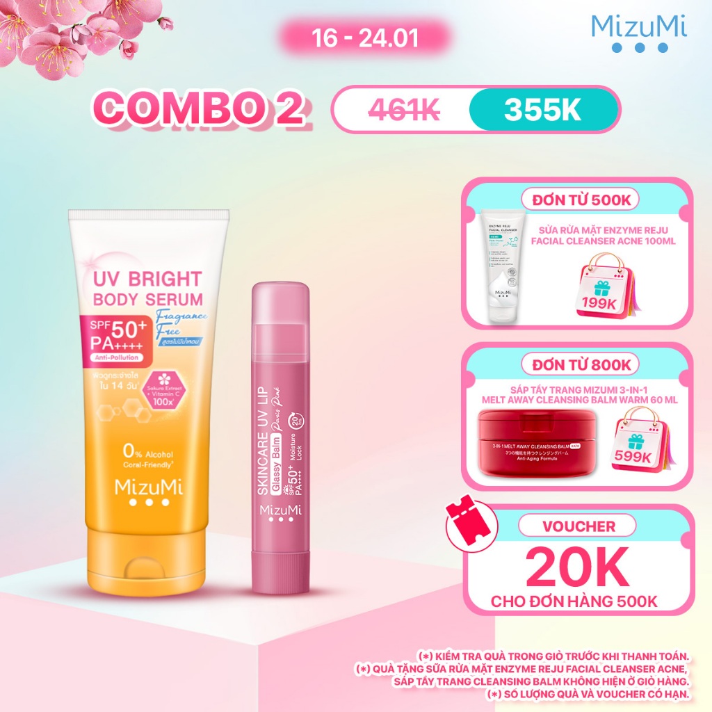 [NEW] Combo Kem chống nắng UV Body Serum và Son Dưỡng Môi MizuMi UV Lip Glassy Balm 3.5g