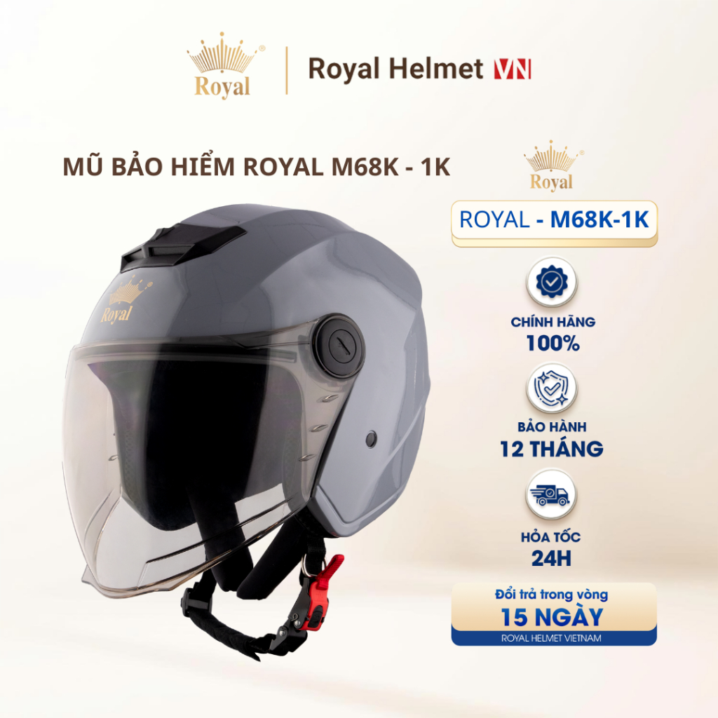 [FULL MÀU] [ĐỘC QUYỀN] Mũ Bảo Hiểm 3/4 Royal M68 (1 Kính) Chính Hãng, Royal Helmet Kính Âm Đi Phượt