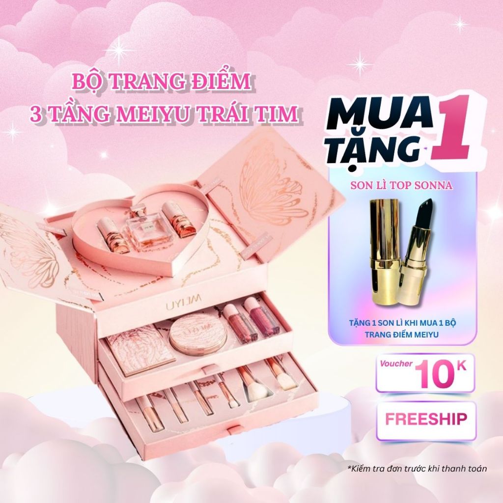 [ CHÍNH HÃNG MEIYU ] Bộ Trang Điểm Quà Tặng 3 tầng MEIYU trái tim - Quà tặng bạn gái, người yêu