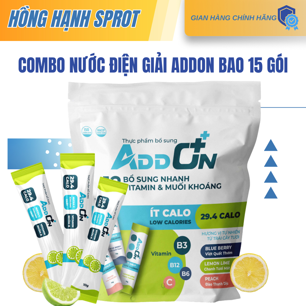 Addon 29 calo túi 15 gói không tặng bình nước,nước uống điện giải bù nước bù khoáng muối khoángtự nh