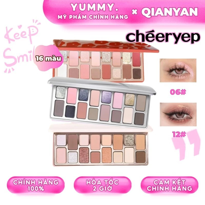 [Cheeryep]  Qianyan Cheeryep Bảng phấn mắt Natural Color 16 ô màu nhũ lì xinh