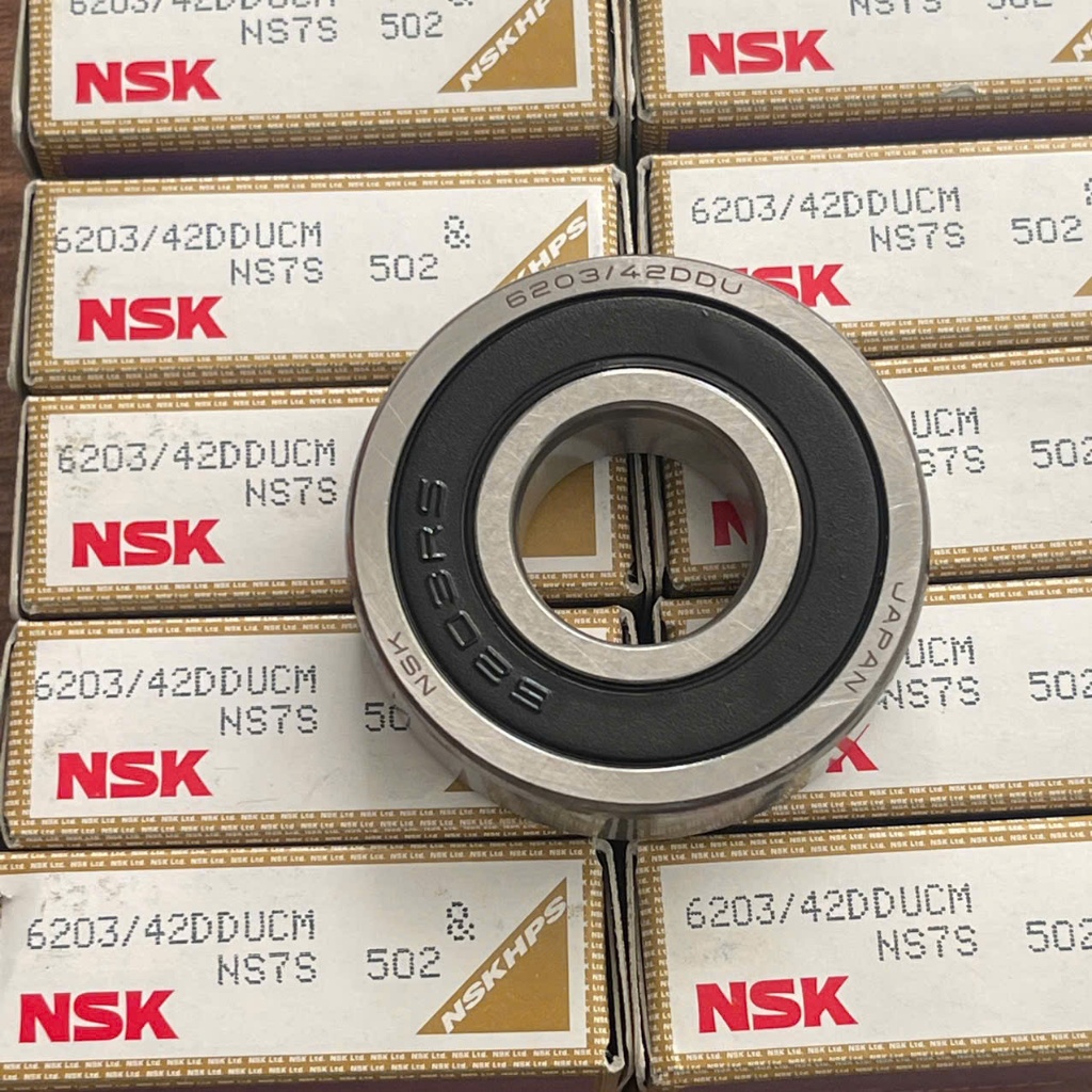 Vòng bi bạc đạn hạt tròn nhỡ 6203, ngoài 42, 6203/42, (17x42x12) nắp cao su DDU NSK