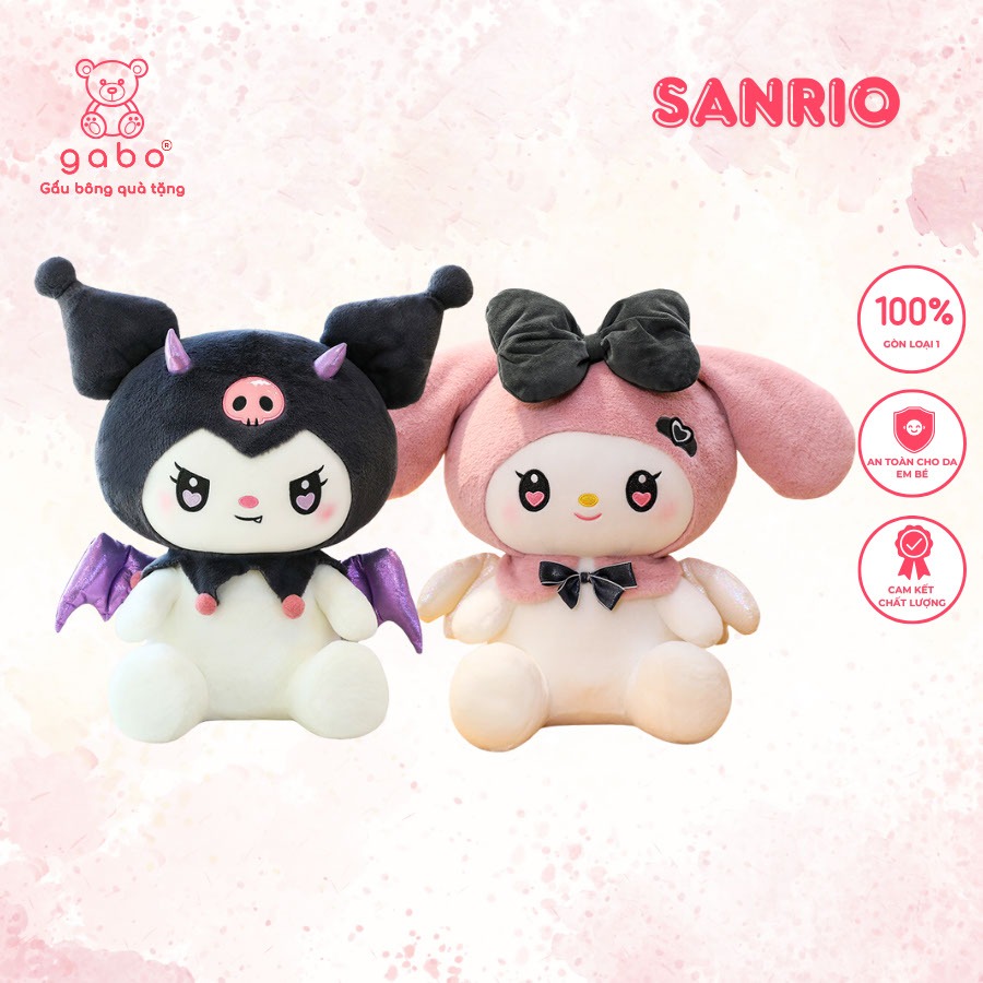 Gấu Bông Kuromi ác quỷ, Melody có cánh, Kuromi tóc đen đeo cánh GABO TEDDY BEAR