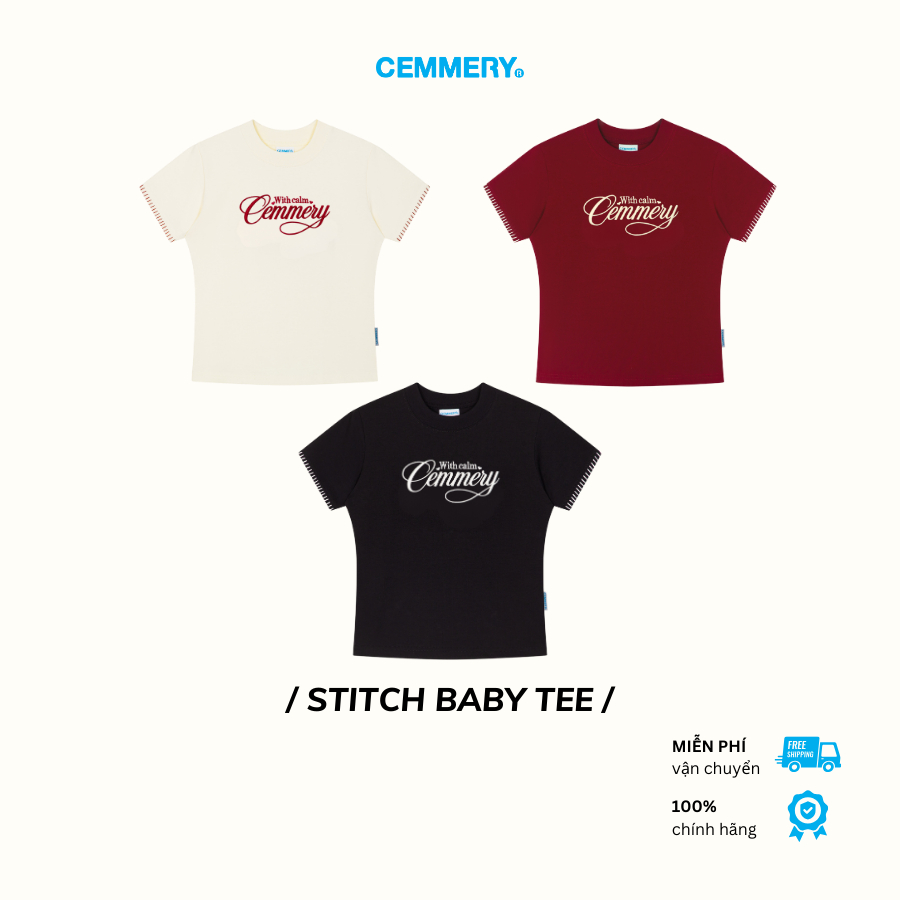 Áo Baby Tee CEMMERY Local Brand Chính Hãng Stitch Baby Tee Vải Cotton 2 Chiều Logo Thêu 3 Màu | BigBuy360 - bigbuy360.vn