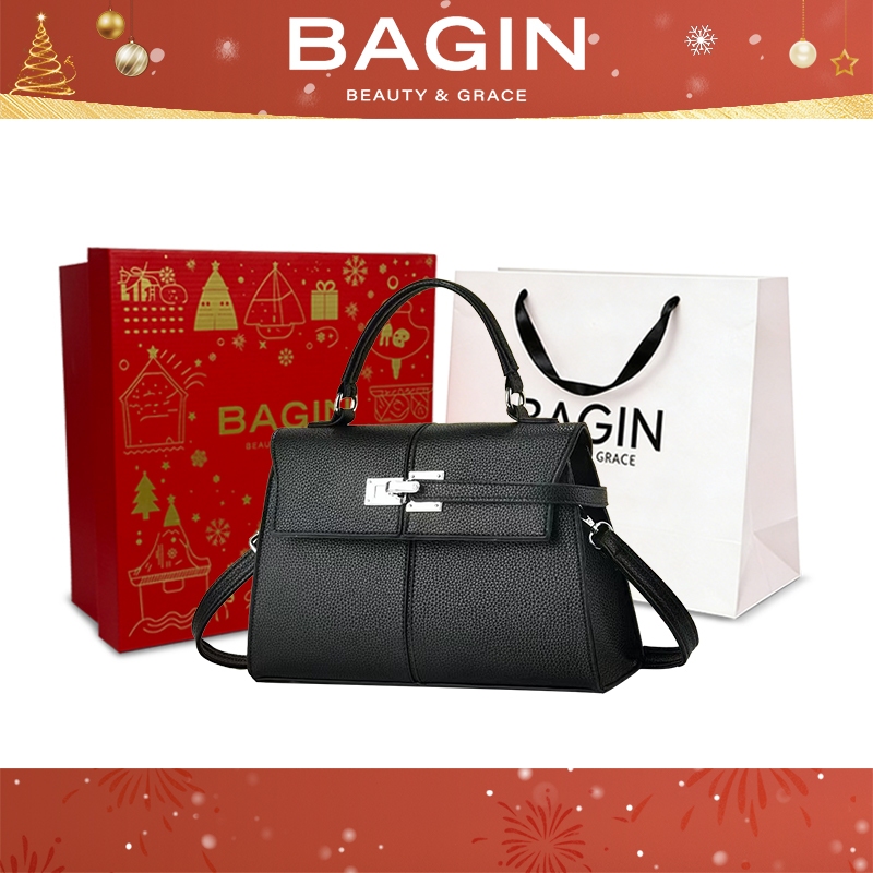 BAGIN Túi Xách Tay Nữ Công Sở Da Vân Cao Cấp Khóa Kim Bạc Sang Trọng Đón Tết Quà tặng
