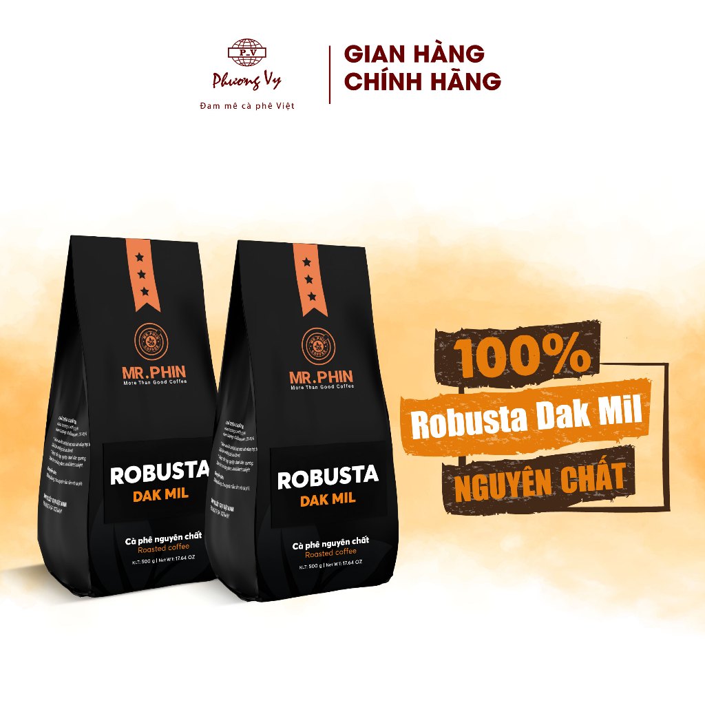 COMBO 2 Cà Phê Mr. Phin Robusta Dak Mil 500g, cafe đậm đà, không chua, Phương Vy Coffee